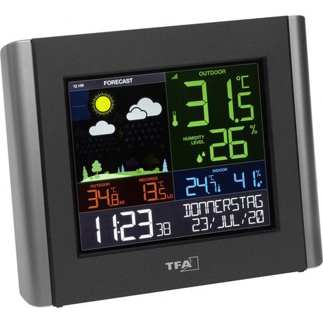 TFA Dostmann Estación meteorológica inalámbrica Meteo, 35.8000.01, previsión meteorológica profesional, aplicación de vista gratuita, alarmas ajustables, punto de rocío, índice de calor, color negro (1/4)