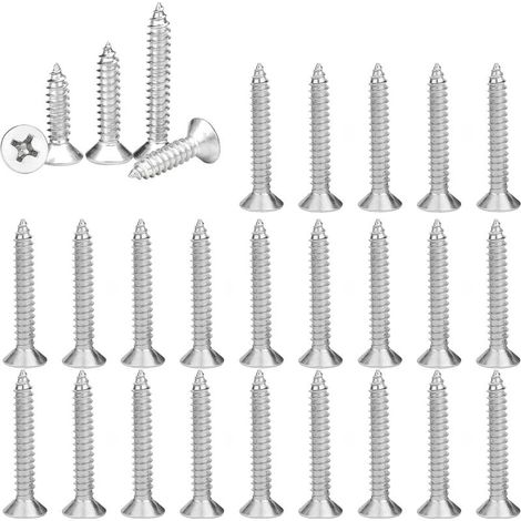 100 pièces Vis à Bois M4x25mm Autotaraudeuses Vis À Bois 304 acier inoxydable multi usages vis Vis à Tête Plate Croisée Vis Autoperceuses pour Meubles en Bois (1/5)