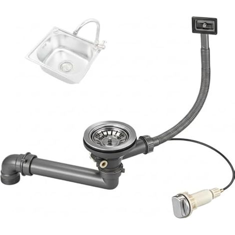 Keenberk Système de Drainage avec Vanne à Panier pour Évier de Cuisine 3 1/2" Ø, Commande Excenter avec Câble Bowden, Drain Universel pour Éviers en Acier Inoxydable, Plastique et Céramique (1/4)