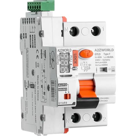 RCCB Interruttore Differenziale Riarmo Automatico Tipo F 1P+N 3M 6000A 30mA AC 230V IP20 IEC61008-1 GYL9, Disponibili 16A 25A 32A 40A 63A (63A)