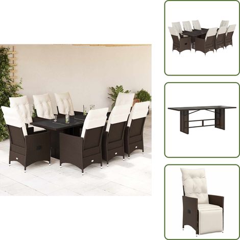 9-tlg. Garten-Essgruppe mit Kissen Braun Poly Rattan - Garten Essgruppe - Garten Essgruppen - Outdoor Essgruppe - Terrasse Essgruppe (1/5)