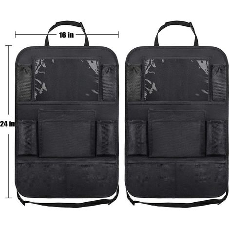Lot de 2 Housses de Siège de Voiture, Organisateur de Siège Arrière pour Enfants, Compartiment pour Ipad/Tablette, Protection Arrière de Tapis, Imperméable (Noir) (1/5)