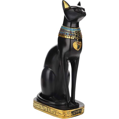Statue Chat Égyptien Noir 22cm, Décoration Intérieure & Jardin, Cadeau Artisanat, Figurine Animale, Ornament Maison & Bureau (1/5)