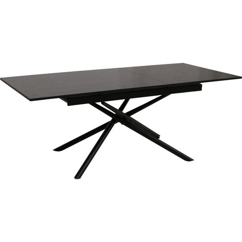 [NEUWERTIG] Esszimmertisch HHG-191, Ausziehtisch Esstisch, Eisen MDF ausziehbar 160-200x90cm Stein-Optik schwarz
