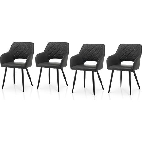 Esszimmerstühle 4er Set Kunstleder Grau mit Armlehnen und offener Rückenlehne (1/5)