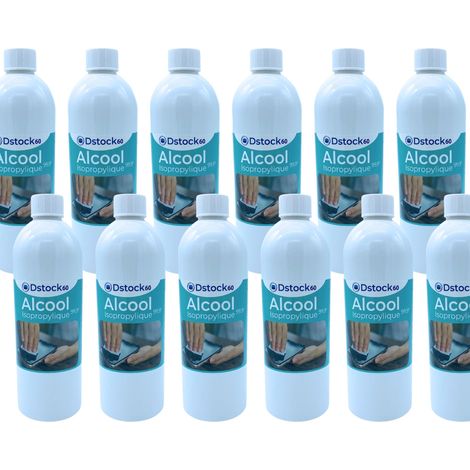 DSTOCK60 – 12 Bouteilles de 1 litre d’Alcool Isopropylique 99,9% extra pur - Fabriqué en France - Isopropanol liquide IPA parfait comme solvant, nettoyant et dégraissant.