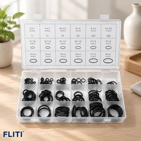 FLITI Coffret 125 Joints Toriques NBR 3-22mm Résistants Huile Carburant Usage Professionnel Étanchéité (1/5)