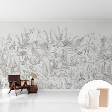 Papier peint intissé décoratif pour salon chambre et cuisine Facile à poser avec colle Animaux de la forêt 416x254 cm (1/5)