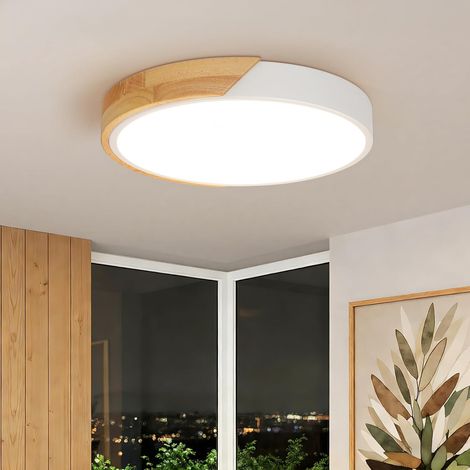 1 Plafonnier LED Rond Bois Blanc 24W 4500K Lumière Naturelle Salon Chambre Cuisine (1/5)