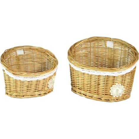 Panier suspendu en osier 1-2 lorraine avec dentelle et fleur blanche cm25x16h12/19