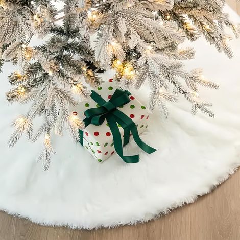 Jupe De Sapin De Noël 90 Cm Tapis En Peluche Blanche Pour Cache Pied D'arbre Décoration De Fête Intérieure Extérieure De Saison (1/4)