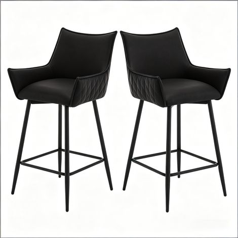CAIziTabouret de bar au design vintage, tabouret de bar ergonomique, chaise de salle à manger avec accoudoirs incurvés et dossier, chaise de conversation (lot de 2 tabourets de bar) (1/5)