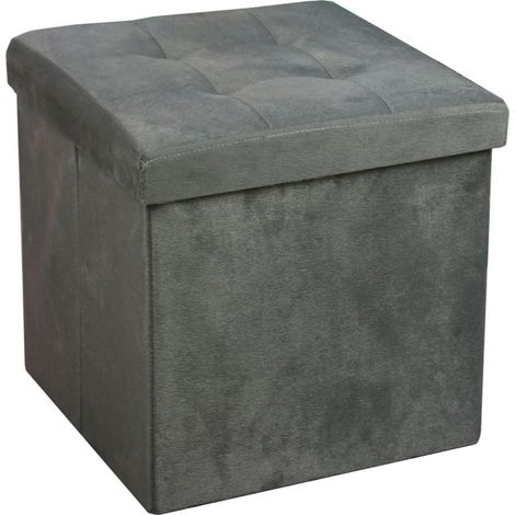 Hobag – Coffre de rangement pouf pliable en velours gris 38cm – Assise amovible pour accès facile au rangement – Design compact et élégant