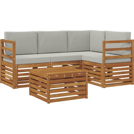 Ensemble de canapés d'extérieur 5 pcs Salon de jardin Gris Naturel et Clair (1/5)