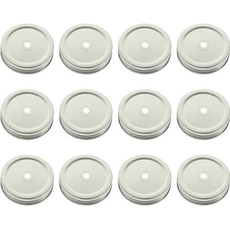 Lot de 12 couvercles créatifs en fer avec trou pour paille, pour tasses et bocaux Mason, pour la maison et les boutiques.-7X7X1.5CM-Silver (1/3)