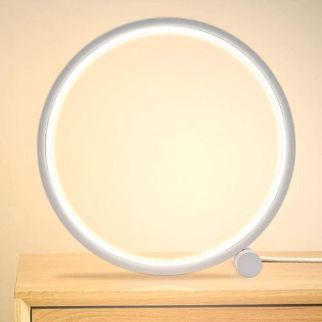 Lampe de Chevet Led Lampe de Table Anneau Tactile Intensite Variable,Lumiere Chevet Chambre 3 Couleurs Dimmable 10 Luminosite Design Cercle Moderne, Materiel en metal Lampe de bureau Ronde-Blanc (1/5)