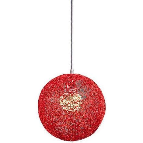 Lustre en bambou rouge et rotin, abat-jour sphérique en rotin en forme de nid --- (1/5)