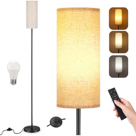 Lampadaire sur Pied Salon, lampe sur pied moderne de 171.5cm à intensité variable avec 3 températures de couleur, abat-jour en lin beige et, Télécommande et Interrupteur à Pied (ampoule 12 W incluse) (1/5)