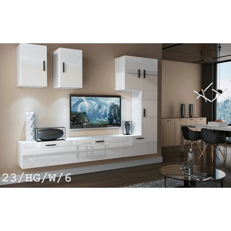 Ensemble meuble TV CONCEPT 23-23-HG-W-6 blanc brillant 249 cm (1/2)