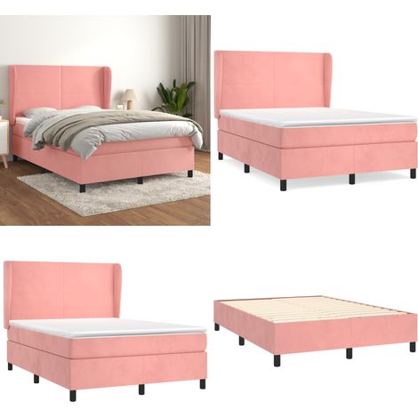 Sommier à lattes de lit avec matelas Rose 140x190 cm Velours - Lit Tapissier - Lit Velours - Lit Double - Literie - Chambre À Coucher - Home & Living (1/5)