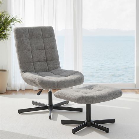 Fauteuil inclinable pivotant réglable en hauteur avec repose-pieds, dossier inclinable, 66 x 80 x 93-104 cm, gris, pour salon (1/5)