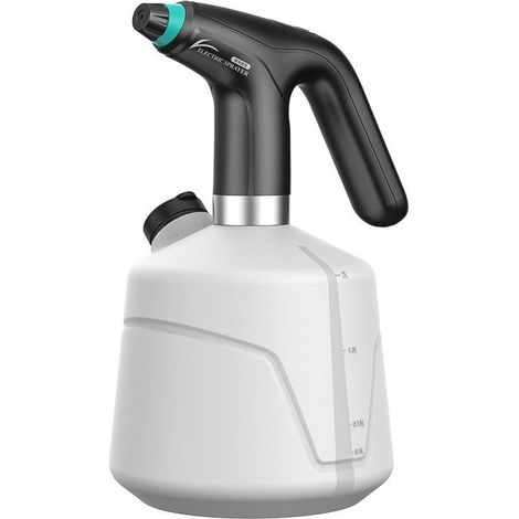 Aspersor eléctrico de 2 litros con 2 modos, adecuado para regar las plantas y desinfectar la casa, alimentado por batería recargable (blanco y negro). (1/5)