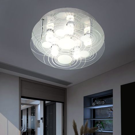 Deckenleuchte Glas satiniert Deckenlampe 6 Flammig Wohnzimmerleuchte Decke, 6x GU10 Fassungen, DxH 33x12,5 cm