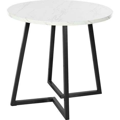 Table à manger ronde avec plateau MDF effet marbre, 80 cm, structure métal noir et blanche (1/5)