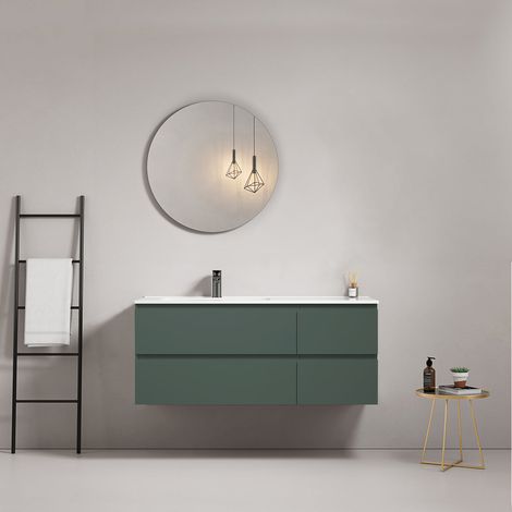 Mobile bagno sospeso 120 cm Verde Comodoro Lavabo a Sinistra in Ceramica Specchio Tondo - Fiji Paint (1/5)