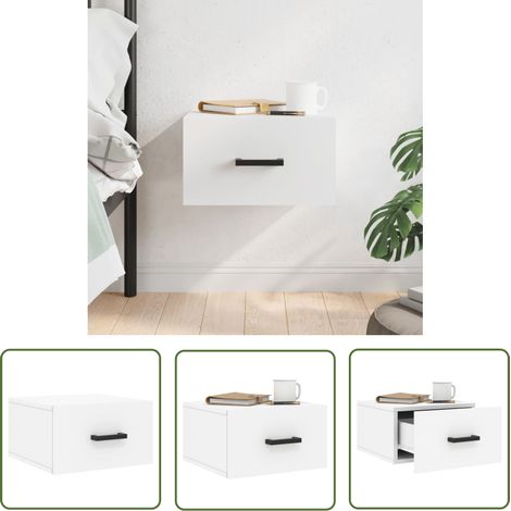 The Living Store Table de chevet murale blanc 35x35x20 cm - Table De Chevet Murale - Meuble De Rangement Mural - Étagère Murale - Commode Murale - Déco Murale (1/5)