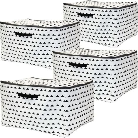 Lot de 4 Housses Rangement - Box and Beyond - 54,5 x 43,5 x 32,5 cm - Tissu Blanc et Noir - Étagères - Motif Hills (1/5)