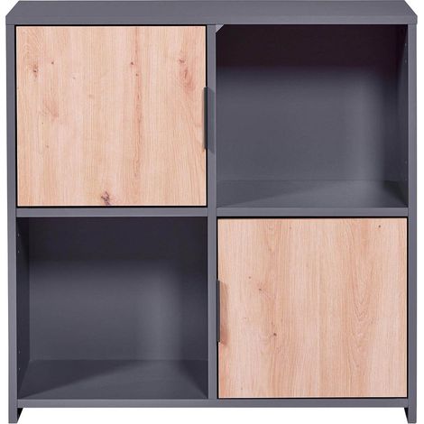 OPHELY - Meuble 2 Portes 2 Niches Anthracite et Effet Bois (1/5)