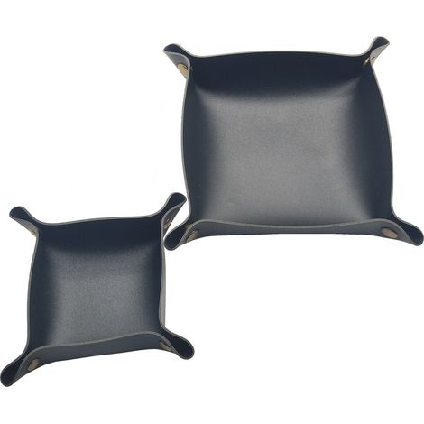 Boîte de rangement carrée en similicuir, plateau à bijoux de bureau, multicolore, style nordique, organisateur d'entrée 20 x 20 cm - Noir (1/5)