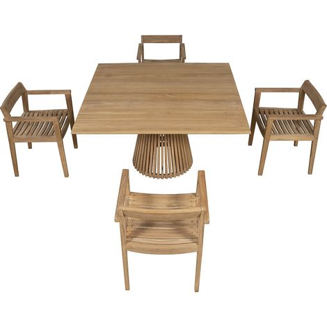 Sala da pranzo da giardino in Teak: 1 tavolo L.135 cm + 4 poltrone Naturale chiaro - TRIANI di MYLIA