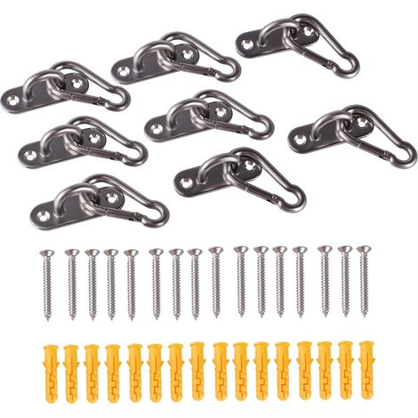 Lot de 8 crochets de plafond M6 en acier inoxydable avec œillet, 6 cm, capacité de charge de 80 kg, pour fauteuil suspendu et voile d'ombrage (1/5)