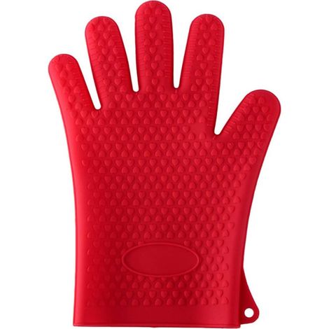 1 count gant de silicone en couleur en couleur, cuisine cuisine / barbecue / gants de quatre (rouge) (1/5)