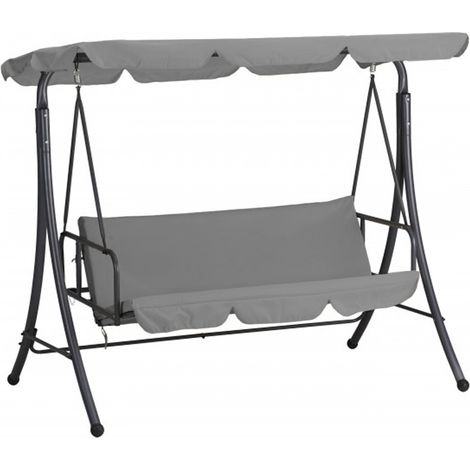 TRADE SHOP - Dondolo Letto Da Giardino 3 Posti Con Tettuccio Parasole Orientabile Struttura In Acciaio - Grigio