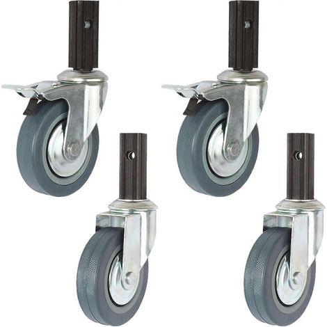 Roulettes pivotantes pour meubles (lot de 4), 100 mm, avec support tubulaire carré (23 x 68 mm), silencieuses, capacité de charge de 210 kg, pour chariots et wagons de service. (1/3)