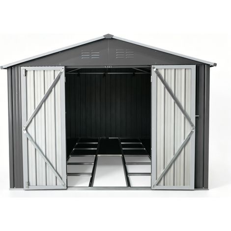Gartenhaus aus verzinktem Metall, 300 x 248,6 x 191,5 cm, grau, mit Satteldach (1/5)
