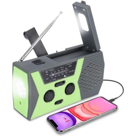 Radio Météo AM/FM/SW, Radio à Manivelle NOAA Portable USB Rechargeable Radio d'urgence SOS Alarme et Lampe de Lecture pour Camping, Survie, Voyage, Urgence(Vert) (1/5)