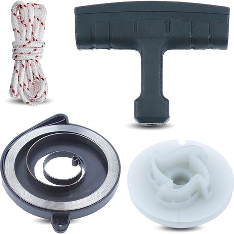 Kit de démarrage à rappel Poulie Ressort Poignée Corde pour tronçonneuse Husqvarna 445E 450 455 460 Rancher Remplace 537092501, 537092502 (1/5)