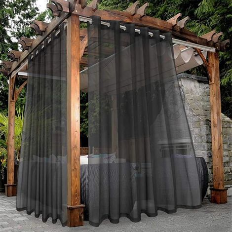 Set of 2 Black Waterproof Sheer Curtains 132213cm - Outdoor Mosquito Net with Eyelets for Veranda/Garden/Cabin (1/5)