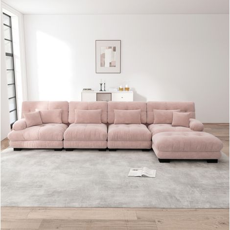 Divano angolare modulare 406x145x81 cm in chenille rosa, con ottoman mobile per soggiorni – MEUBLIV (1/5)
