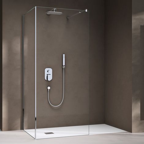 doporro Duschwand Walk-In Dusche Duschtrennwand 120x130cm mit rechteckigem Stabilisator Bremen-L 01K Eckdusche aus 8mm ESG-Sicherheitsglas Klarglas inkl. Nanobeschichtung (1/5)