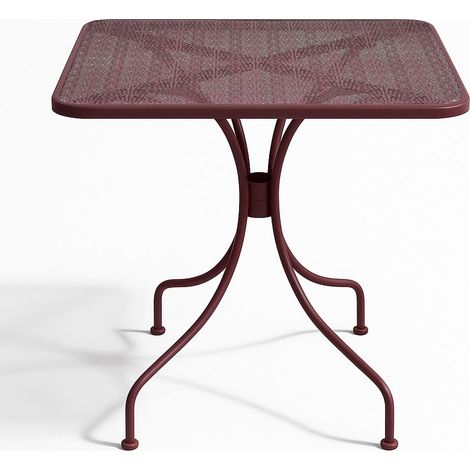 Tavolo da giardino quadrato in ferro con decoro traforato 70x70 h 72 cm color bordeaux