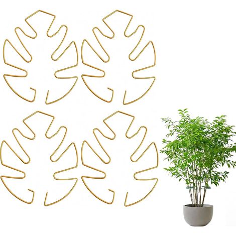 Tuteur pour Plantes Grimpantes, Lot De 4 Supports Métalliques Dorés avec Motif De Feuilles, pour Plantes D’Intérieur, Tige De Fleur, Croissance Stable (1/5)