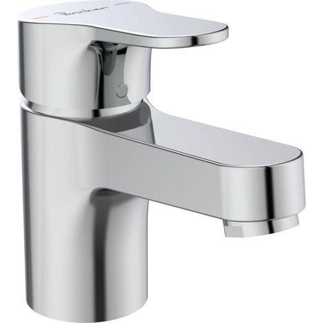 Porcher – Mitigeur de lavabo monotrou OLYOS – Bec fixe avec aérateur intégré – Limiteur de débit 5L/min – Poignée métal – Flexibles anti-torsion PEX 3/8