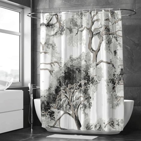 Rideau de douche décor encre forêt douce, tissu polyester imperméable, 180x180 cm