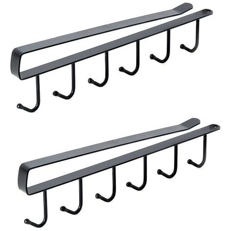Lot de 2 crochets de rangement pour tasses, verre à vin, ustensiles de cuisine, ceintures et écharpe, crochet de suspension sous placard sans perçage(26.5cm,Noir) (1/5)