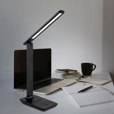 LED Tischleuchte Touch beweglich Tischlampe Touchdimmer Wohnzimmerlampe Schreibtischleuchte CCT schwarz, Kunstleder, 5W 570Lm 2700K, 4000K, 6500K, LxBxH 28x11,5x50 cm